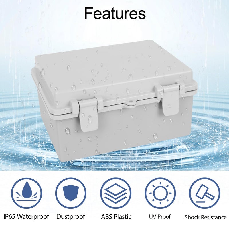 LMioEtool Junction Box ABS Plastic IP65 Waterproof Dustproof Universal Electrical Enclosure, Hinged Shell Outdoor and Indoor Usage Project Box, 8.7"x 6.7" x 4.3"(220x170x110mm), Grey - Image 3